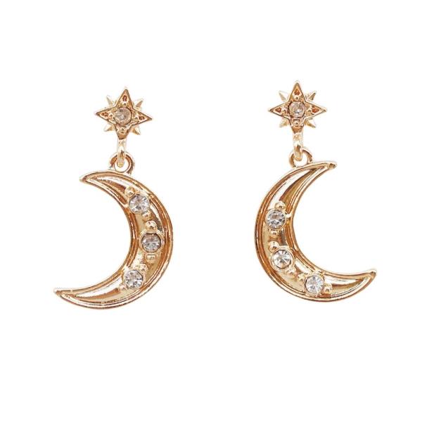 RHINESTONE MOON STAR DANGLE EARRING