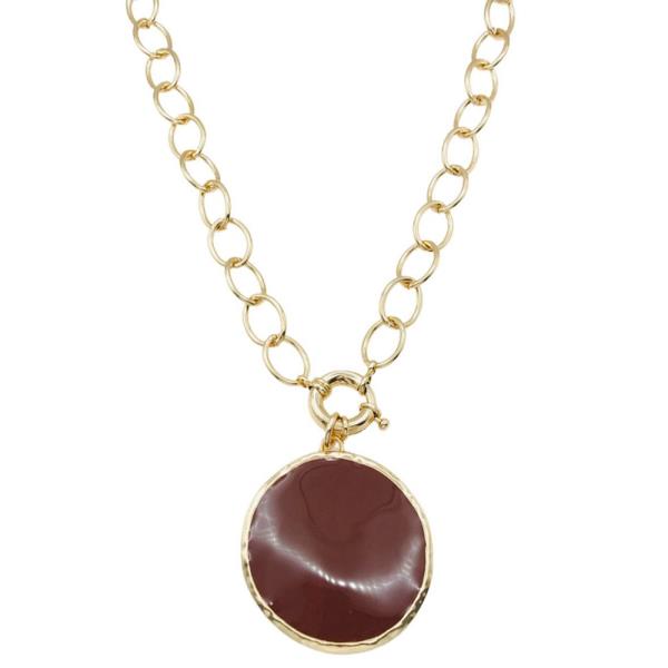 ROUND STONE PENDANT CHUNKY CHAIN NECKLACE