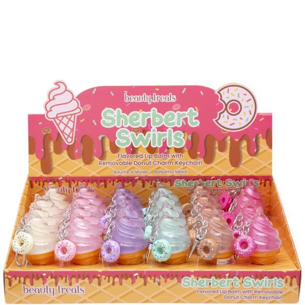 BEAUTY TREATS SHERBERT SWIRLS FLAVORED LIP BALM W REMOVABLE DONUT CHARM KEYCHAIN (24 UNITS)