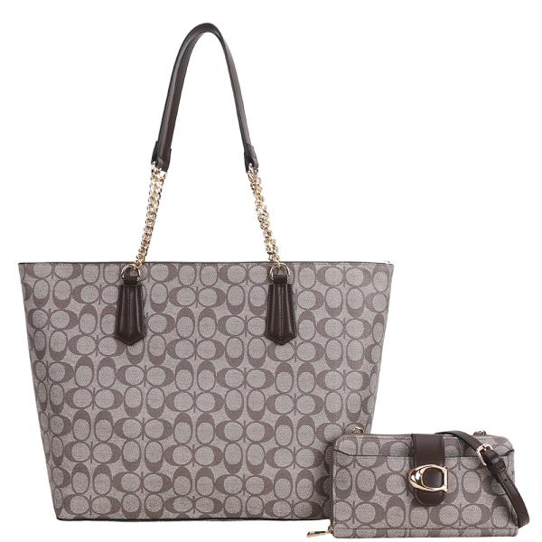 2IN1 OVAL MONOGRAM TOTE BAG W WALLET SET