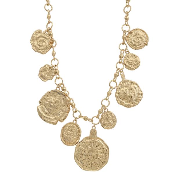 SDJ TEXTURED MULTI MEDALLION CHARM STATEMENT LINK CHAIN NECKLACE