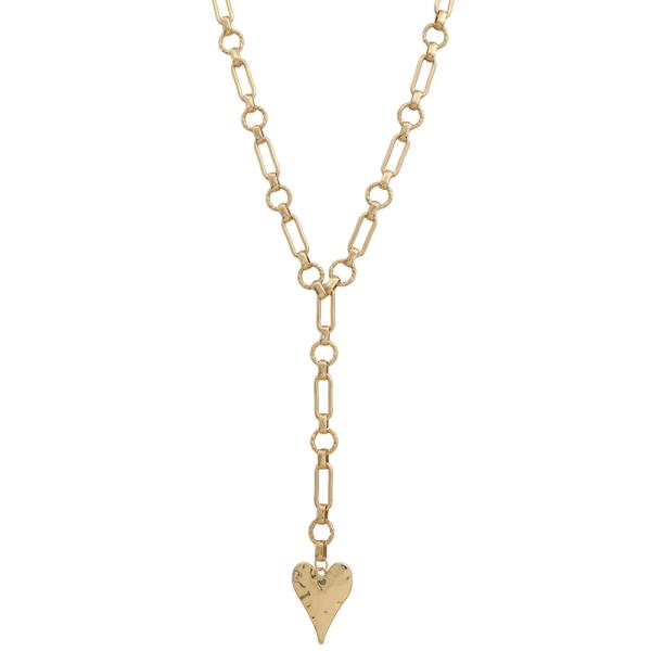 SDJ HAMMERED HEART PENDANT LARIAT Y LINK CHAIN NECKLACE