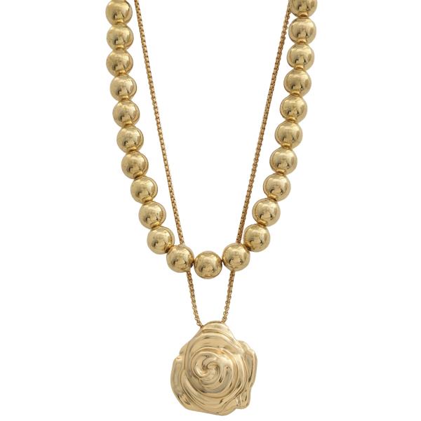 SDJ LAYERED ROSE PENDANT BEAD NECKLACE