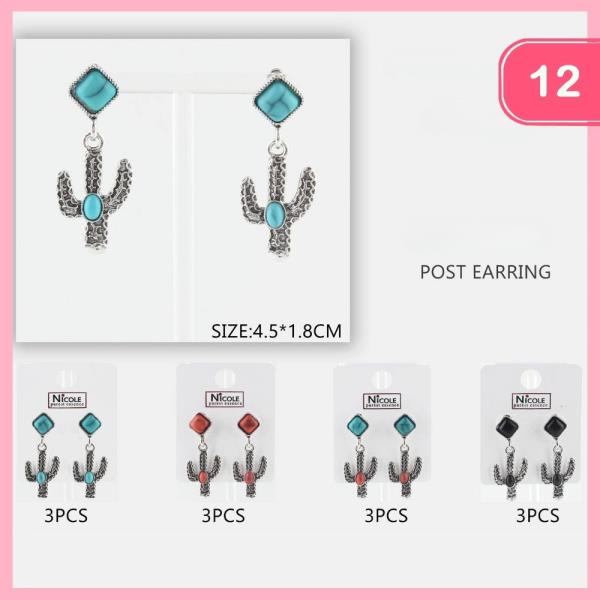 WESTERN CACTUS DANGLE EARRING (12 UNITS)
