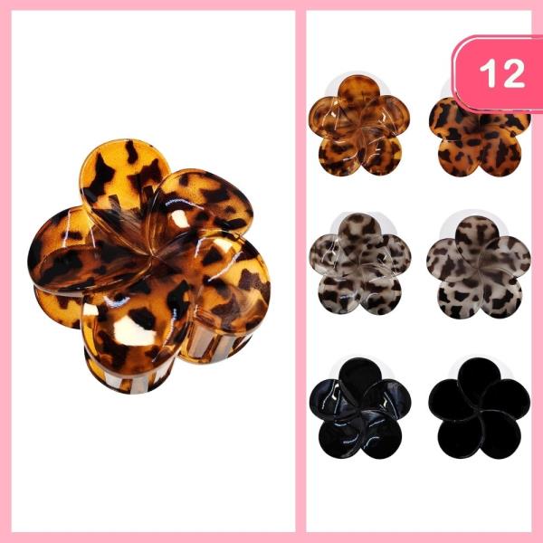 TORTOISE PRINT FLOWER HAIR CLAW CLIP (12 UNITS)