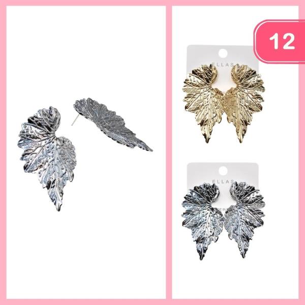 METAL HALF LEAF POST EARRING (12 UNITS)