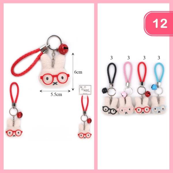 FLUFFY RABBIT W/ GLASSES KEYCHAIN (12 UNITS)