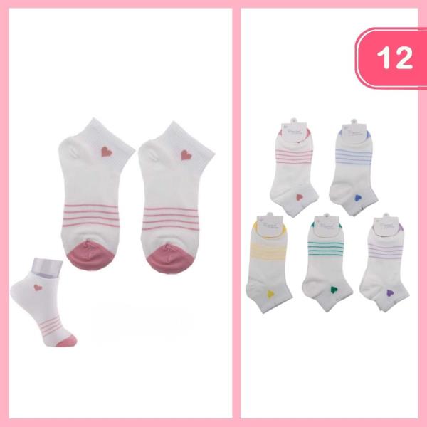 HEART STRIPPED ANKLE SOCKS (12 UNITS)