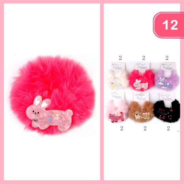 CUTE FLUFFY ANIMAL HAIR SCRUNCHIE (12 UNITS)