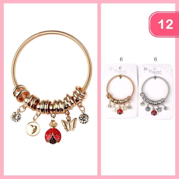 LADYBUG BUTTERFLY HEART CHARM BRACELET (12 UNITS)