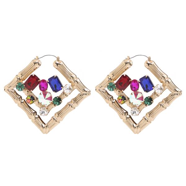 SDJ MULTICOLORED GEM GEOMETRIC BAMBOO STYLE EARRING