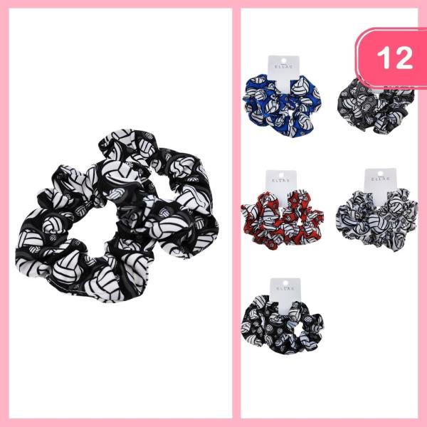 VOLLEYBALL PATTERN HAIR SCRUNCHIES (12 UNITS)