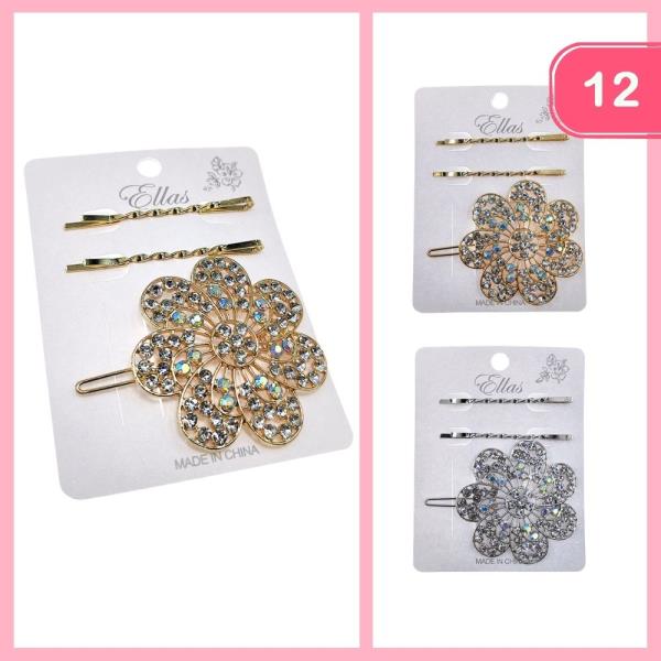 RHINESTONE FLOWER HAIR PIN (12 UNITS)