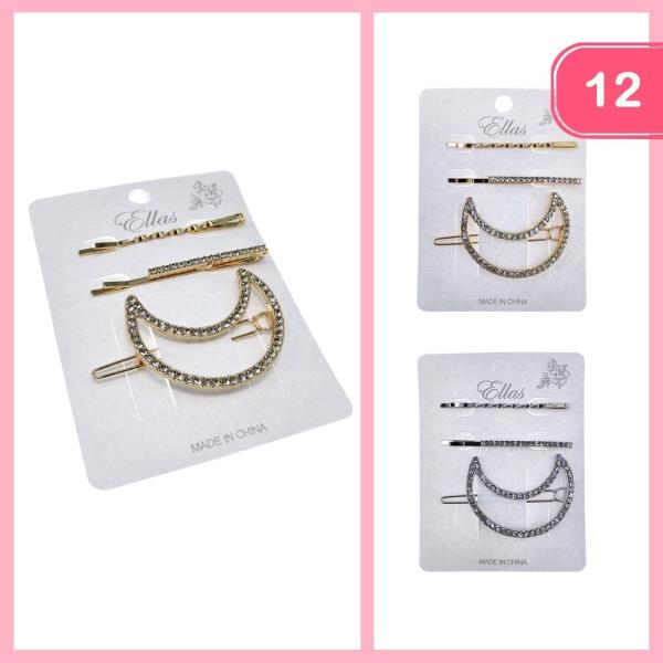 CRESCENT MOON BARRETTE HAIR PIN SET (12 UNITS)
