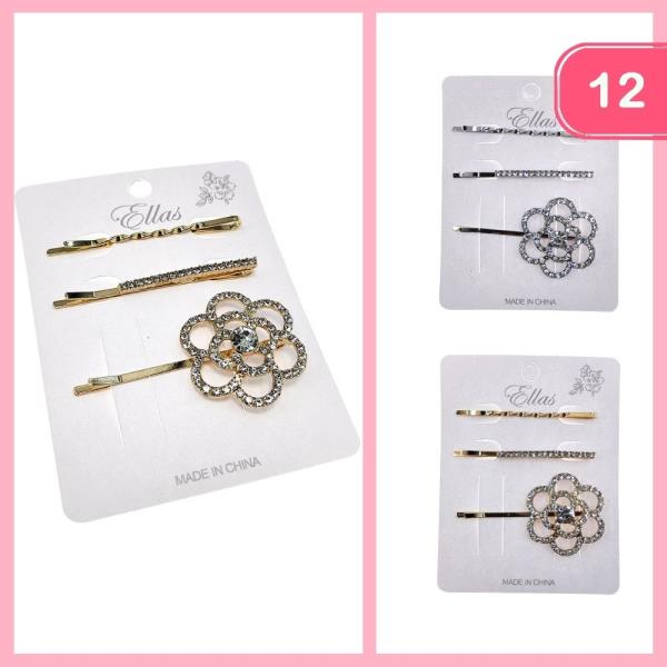 RHINESTONE FLOWER HAIR PIN (12 UNITS)