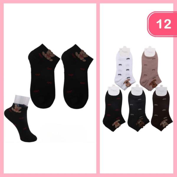 TEDDY BEAR BOW ANKLE SOCKS (12 UNITS)