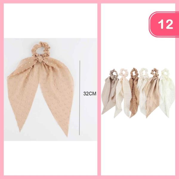 NEUTRAL SWISS DOT LONG TAIL HAIR SCRUNCHIES (12 UNITS)